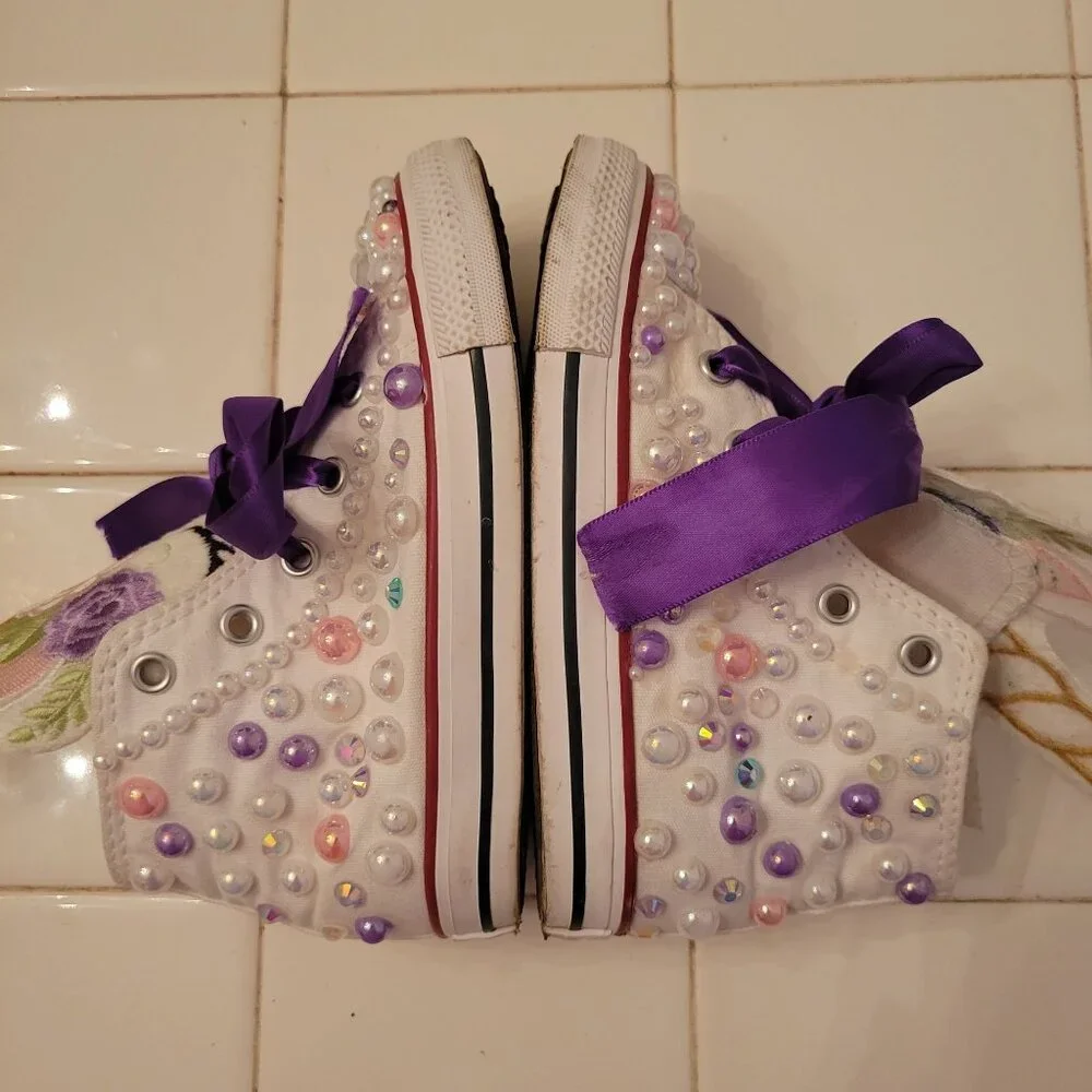 Custom Converse Unicorn Beaded‎ Shoes Infant 9 Embroidered Bling Glam Gift